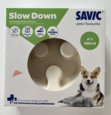 BNIB SAVIC Slow Down Anti Gulping Food and Water Bowl Cream Dog Cat 0.4ltr