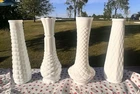 VTG Milk Glass 9” Bud Vases Lot/4 Various Patterns Opaque White Cottage Core