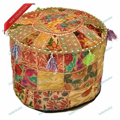 Bohemian Floral Pouf Cover Living Room Ottoman Decor Indian Pouffe Foot Stool