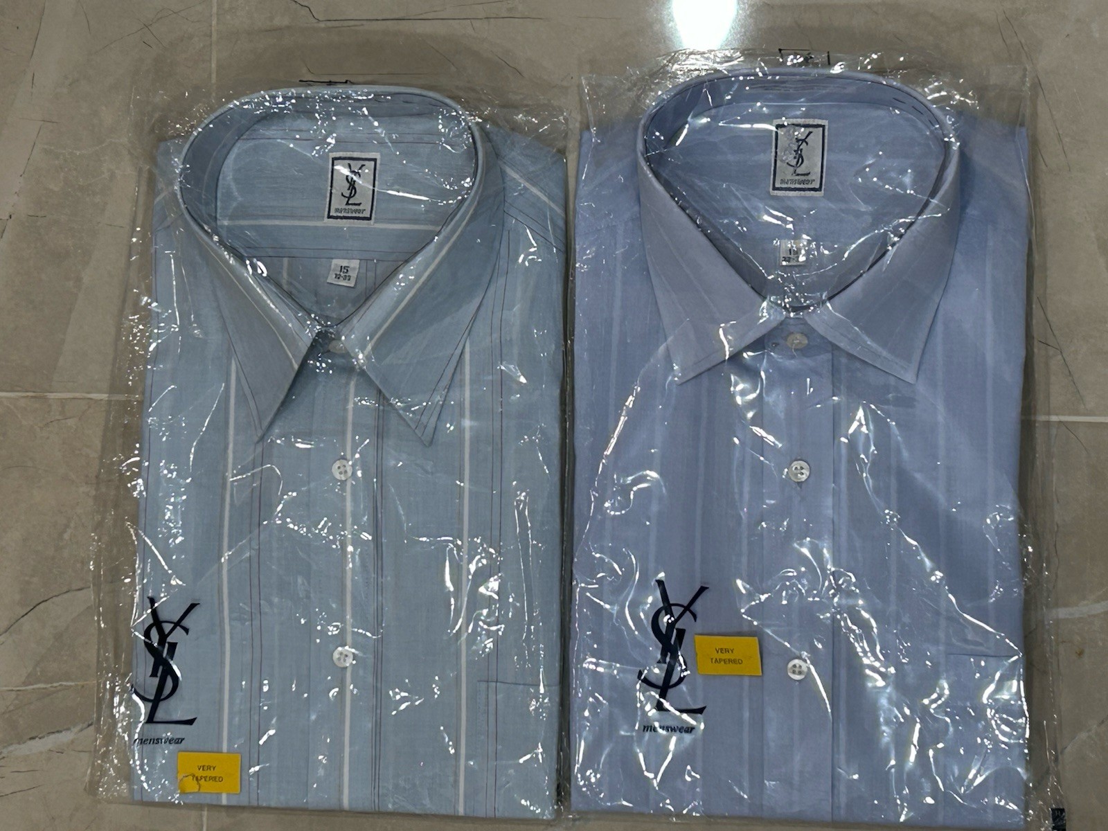 DUE camicie eleganti Yves Saint Laurent 15 32 33 bottoni blu LS uomo molto affusolate