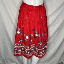 Vintage Herman Geist Skirt 6 Union Label Red Floral Tulips Button