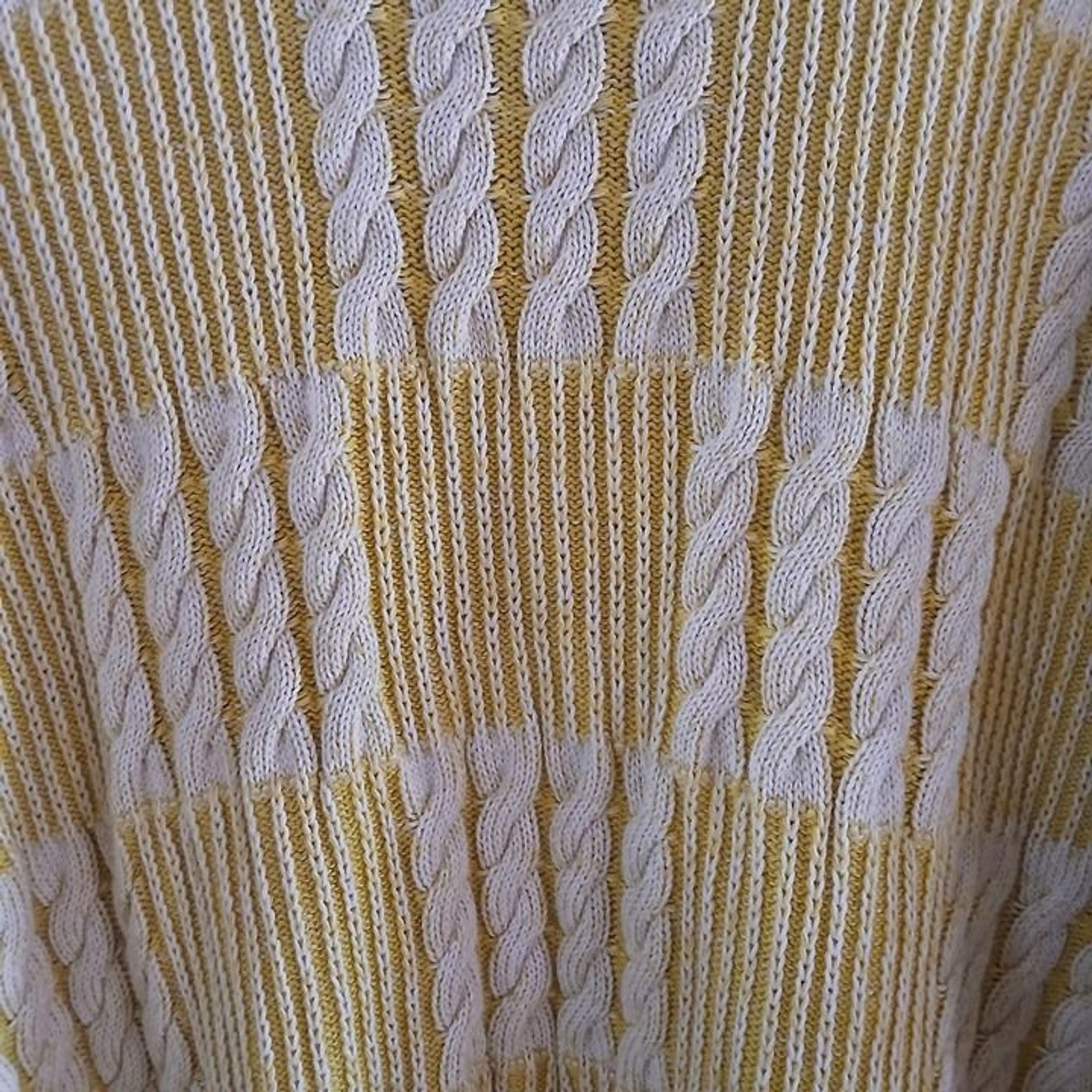 Zara Yellow White Patchwork Chunky Cable Knit Cre… - image 3