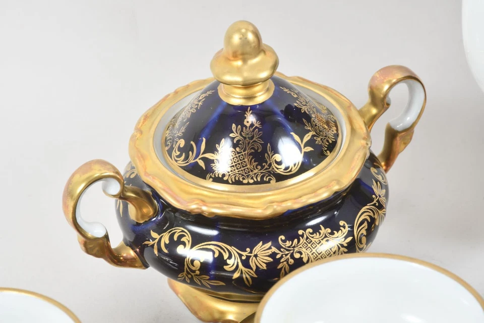 C26P10- Weimar Kobalt Porzellan Mokka Service für 6 Personen gemarkt GDR - Bild 4 von 4