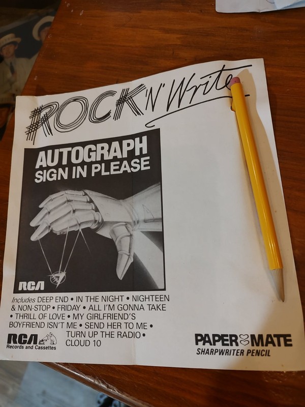 Autograph Sign In Please Promo ad and pencil RARE vintage 80's Turn Up the Radio
