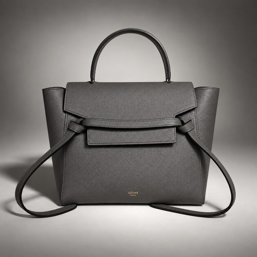 CELINE Nano Belt Bag Gray Grained Calfskin Leather Crossbody Gold Hardware