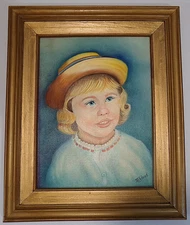 Young Girl Toothy Smile Bowler Hat Folk-Art Acrylic Painting Portrait - Ashland