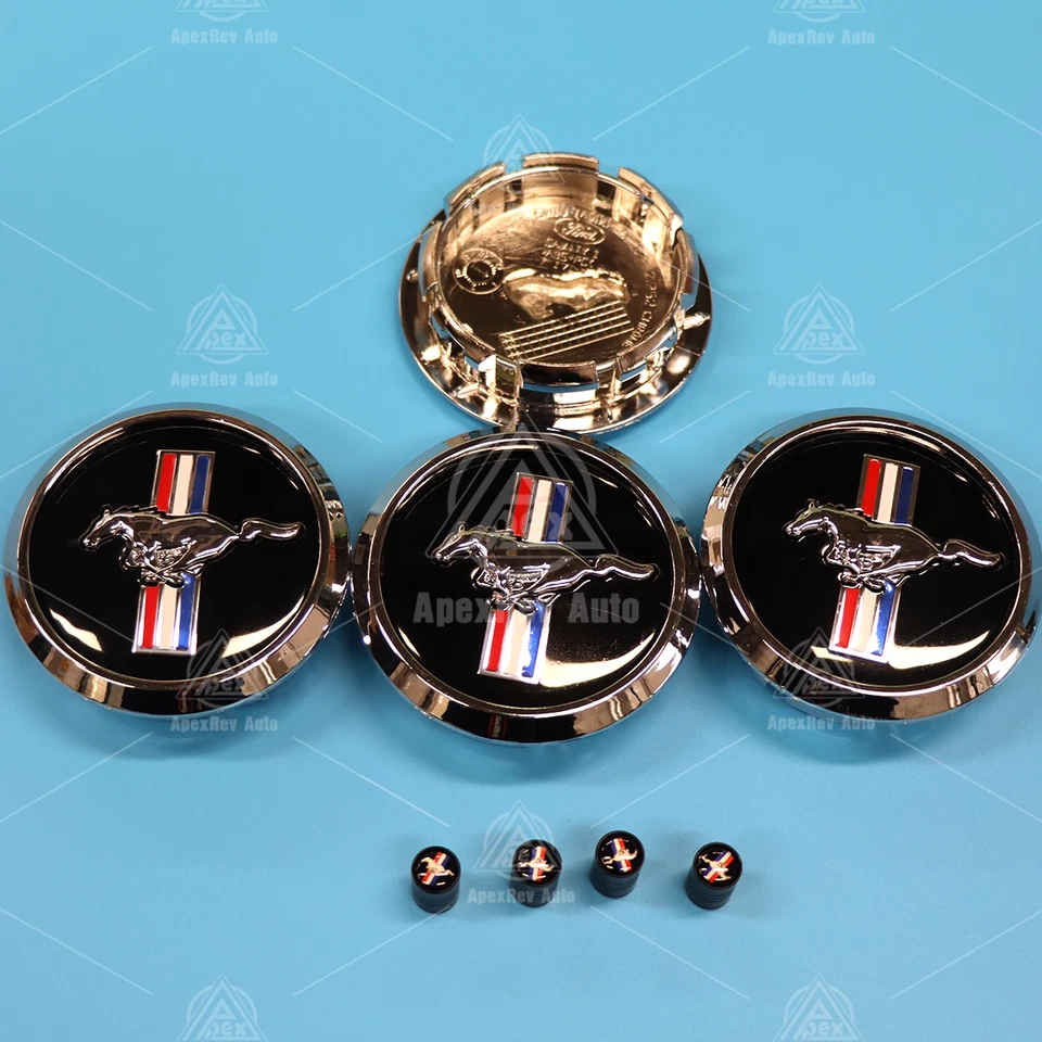 8 Pcs Wheel Rim Center Caps & Air Caps For Mustang GT Bullit Running Horse 68mm - Image 3 of 4