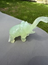 Vintage Pale Green Glass Stone  Elephant Figurine Trunk Up &ldquo;2&rdquo;