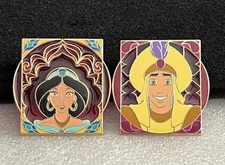 Disney Aladdin Ali & Jasmine Stained Glass Royalty Reveal Conceal Mystery Pins