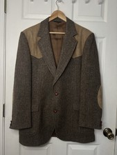 Vtg Pendleton Western Blazer Mens 44 Wool Tweed Leather Yoke USA