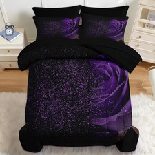 Comforter Set Queen Size, Purple Rose 7 Pcs Bedding for Kids and Adults, Fantasy