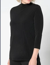 Susan Graver Size 1X Black Solid Liquid Knit Mock Neck Top