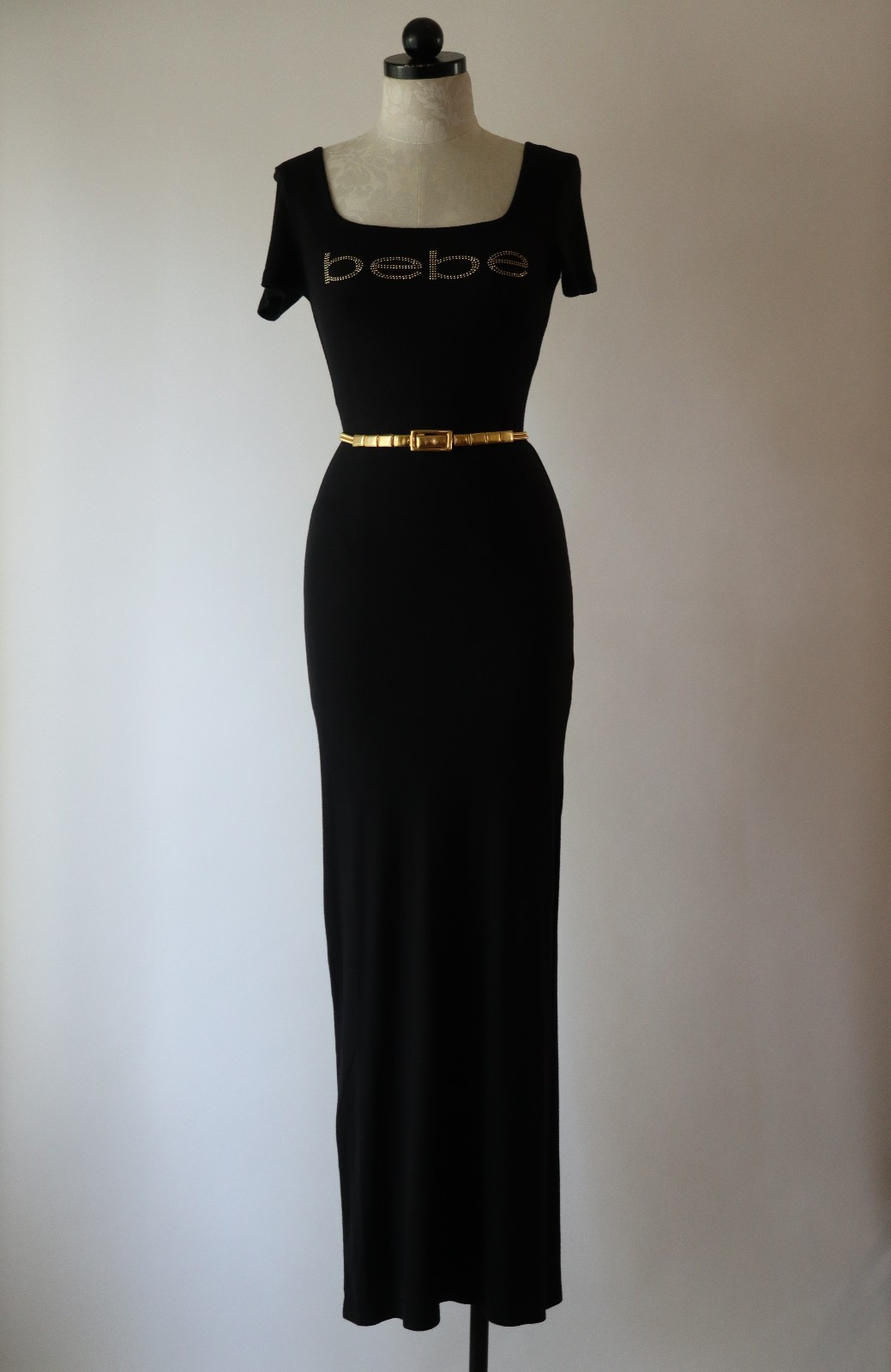 Bebe Black Knit Jersey Scoop Neck Sexy Bodycon Tshirt Long Maxi Dress Women S