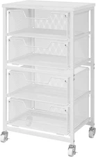 4-Drawer Rolling Storage Cart, Utility Cart with Drawers, White Metal Craft Cart