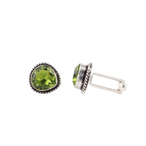 Peridot Gemstone 925 Sterling Silver Jewelry Handmade Cufflinks 0.62" For Gift - Picture 6 of 6