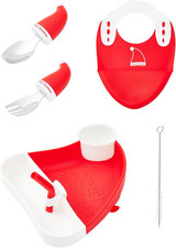 Silicone Baby Feeding Set 5 Pcs,Weaning Supplies,Christmas Hat Baby Plates,Food-