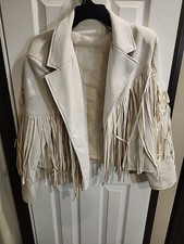 Faux Suede Fringe Cropped Boho Western Leather Jacket XL