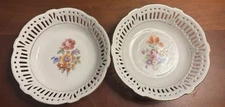 Vintage B J Z Germany Porcelain Round Floral Berry Bowls Reticulated Edge Pair