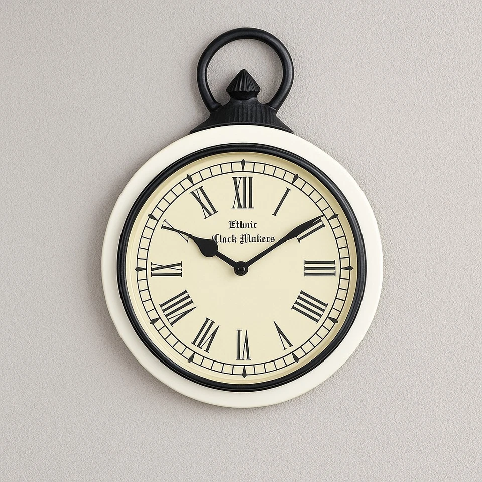 Reloj de Pared Madera Artesanal 10 Pulgadas - Diseño Clásico Blanco Vintage con Romano Foto 2 de 4