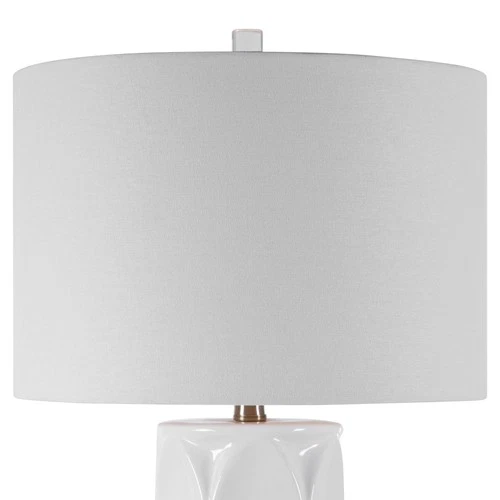 Modern Table Lamp 26" High Glossy White Glaze Ceramic Drum Shade for Living Room - Picture 3 of 5