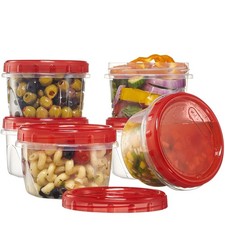6 Pack Twist Cap Food Storage Containers with Red Screw on Lid- 16 oz Reusabl...