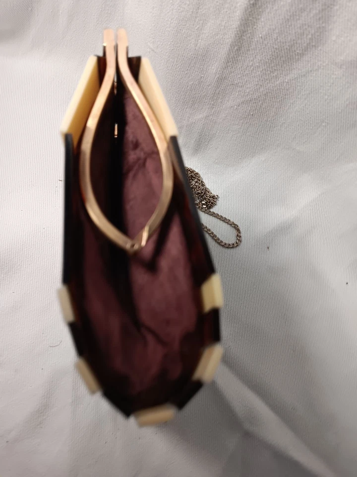 Midcentury exklusive Handtasche zweigestreift braun beige Kunststoff Bakelit - Bild 4 von 4