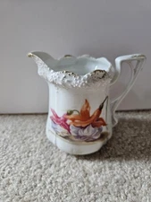 Antique White And Floral RS Germany Creamer Gold Detail Great Condition