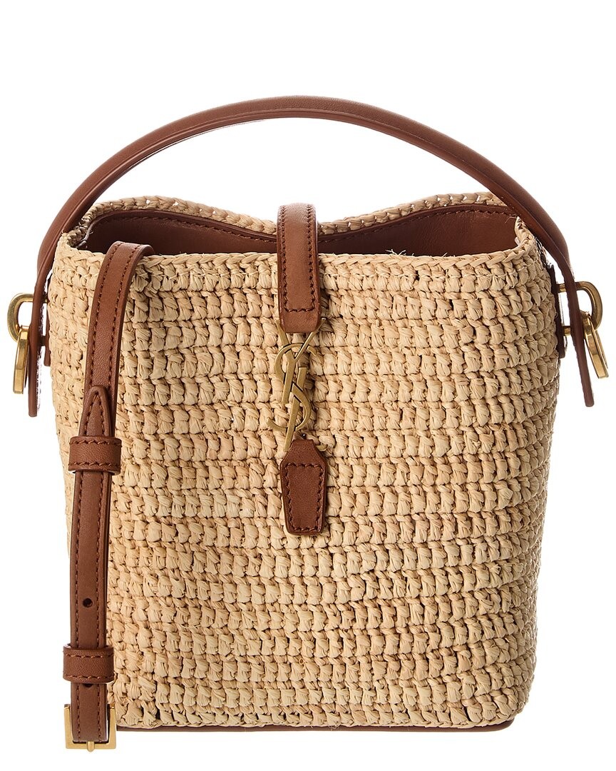 Saint Laurent Le 37 Mini Raffia & Leather Bucket Bag Women's Brown