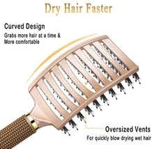 Boar Bristle Hair Brush - Curved & Vented Hair Brush For Men, Women & Children