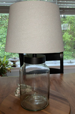 RARE Fillable Recycled Glass Table Bedside Lamp With Cross weave Shade Unique