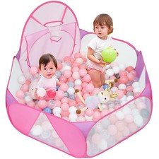 Eocolz 4ft Kids Ball Pit Pop Up Tent Toddler Playhouse w/ Basketball Hoop Pink