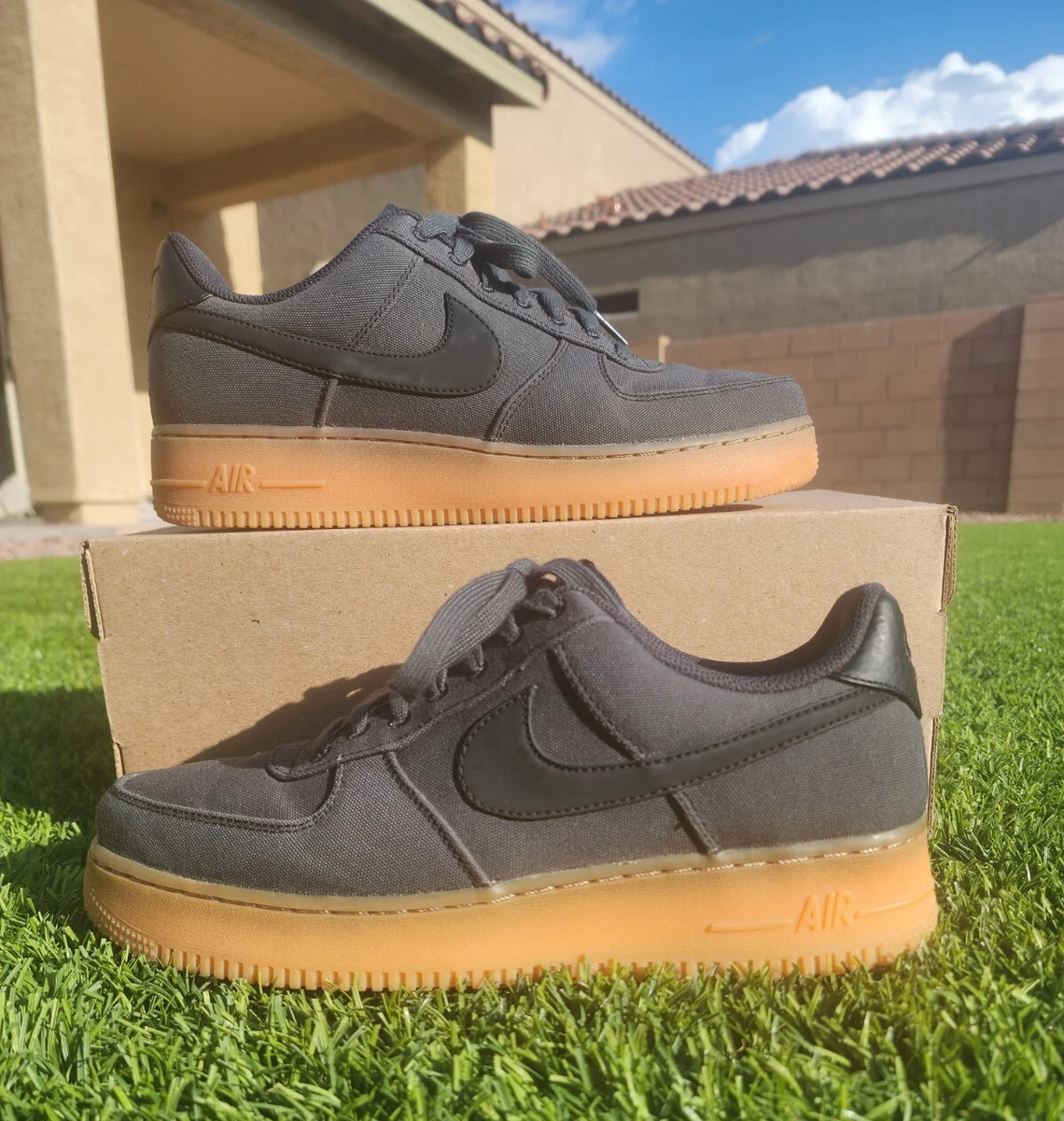 RARE Nike Air Force 1 '07 LV8 Low Premium Black Gum 2018 Men Sz 9.5 Canvas AF1