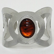 GEMSTONE BANGLE CUFF TEXTURED METAL FASHION BRACELET