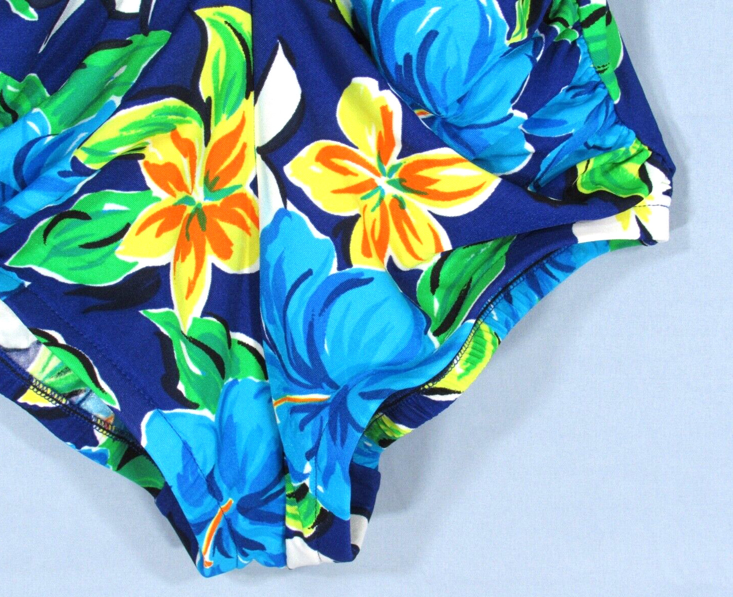 Vtg GABAR II SWIMWEAR Blue FLORAL Ruched BUILT-IN BRA 1pc SWIMSUIT Sz 40 (US L)