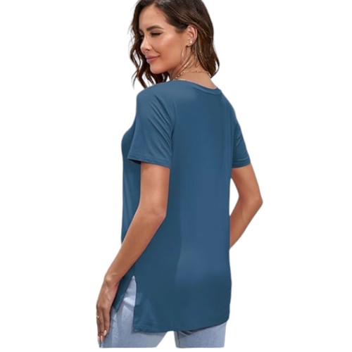 Women's Shirt Short Sleeve Basic Tees Casual Fit Blue Small - Picture 3 of 4
