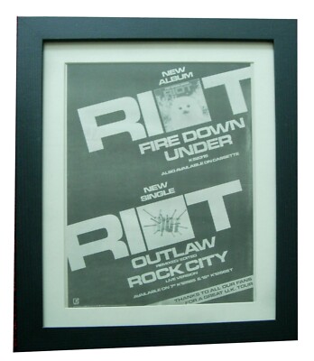 RIOT+ROCK+FIRE DOWN UNDER+POSTER+AD+RARE ORIGINAL+1981+FRAMED+EXPRESS WORLD SHIP