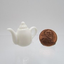 Dollhouse Miniature White Ceramic Teapot with Lid IM65696