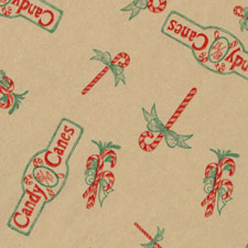 Candy Cane Tissue Paper on Kraft/Tan Background # 405 - 10 Lg Sheets 20" x 26"