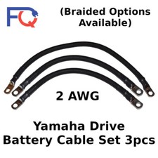 2 AWG Gauge Yamaha Drive 3pcs Set Braided Golf Cart Battery Cable Made in USA