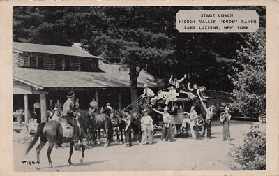 Lake Luzerne New York Hidden Valley Dude Ranch Stagecoach Vtg Postcard H5