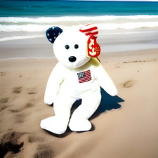NOS Ty Beanie Baby America Red Cross Toy Bear Red White Blue Plush Retired 2002