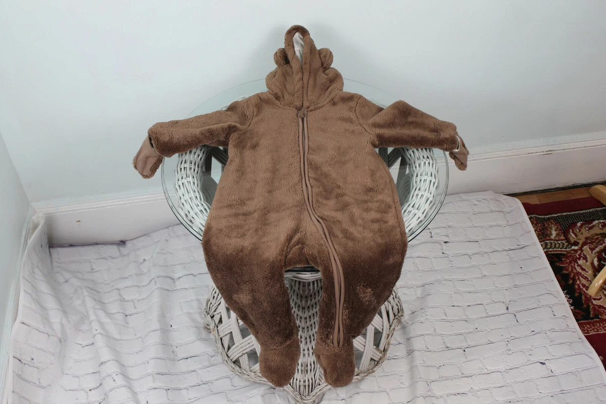 H&amp;M Kids Brown Cotton Lining Kigurumi Hooded Full Zip Pajama Size 6-9