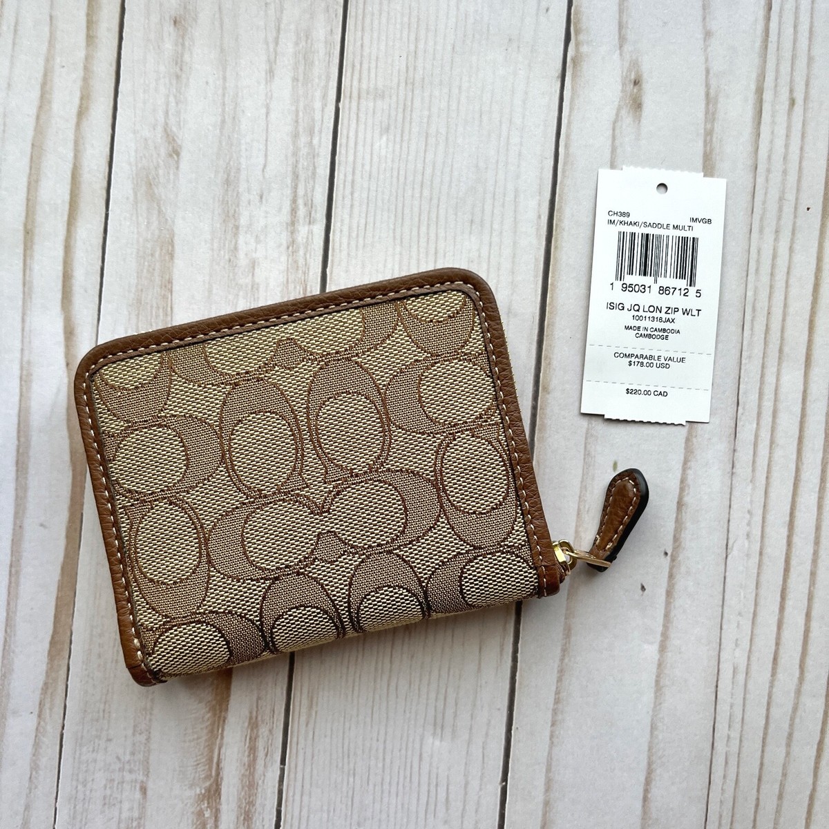 COACH Small Zip Around Wallet In Signature Jacquard Khaki COACH Small Zip Around Wallet In Signature Jacquard Khaki