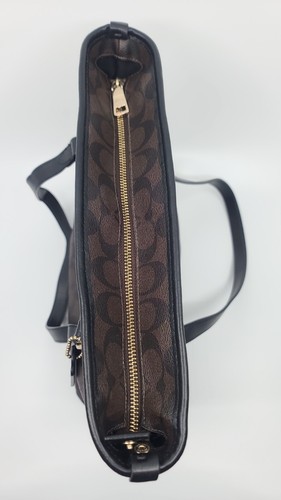 Coach Reißverschluss oben braun schwarz Signatur Canvas Beuteltasche Handtasche - Bild 5 von 9