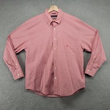 Nautica shirt Men's Large Button Down Shirt 80's Two-Ply Cotton Red and White