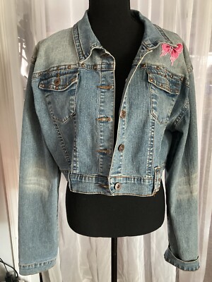 Apollo Y2K Cropped Women's Light Wash Metal Stud Denim Jacket 2XL PTP 21''X18''L