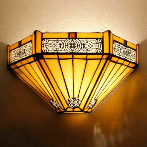 Hexagon Style Tiffany Wall Light Uplighter 12" Handmade Art Stained Glass Shade - Picture 1 of 10