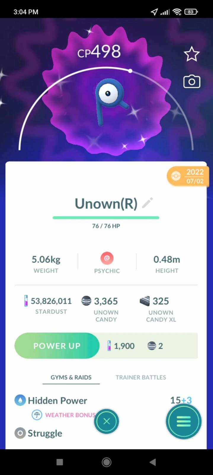 Unwon R Pokemon Shiny Unown R - TRA'DE 20k Dust GO Registered Shiny Unown ...