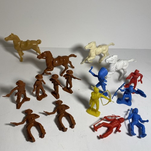 Vintage gemischtes Spielzeug Lot MPC Cowboy & Indianer & Pferde AJAX Lido USA Western Spielzeug