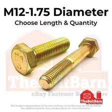 M12-1.75 Class 10.9 Hex Cap Screws Zinc Yellow (Choose Length & Qty)